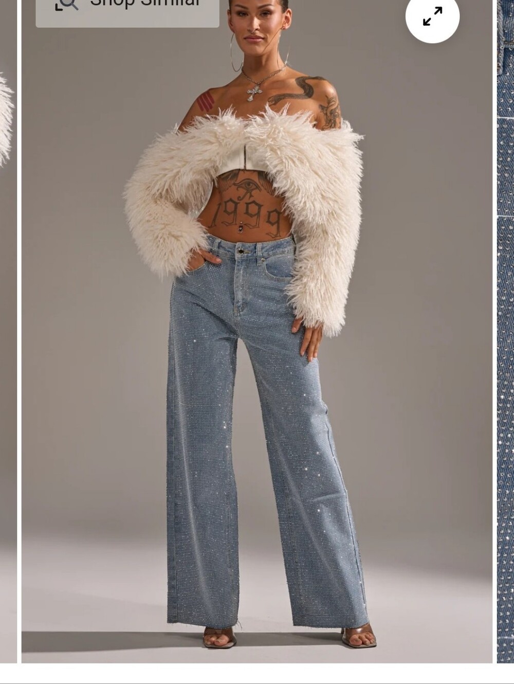 AKIRA Sparkle Wide-Leg Jeans - Light Blue